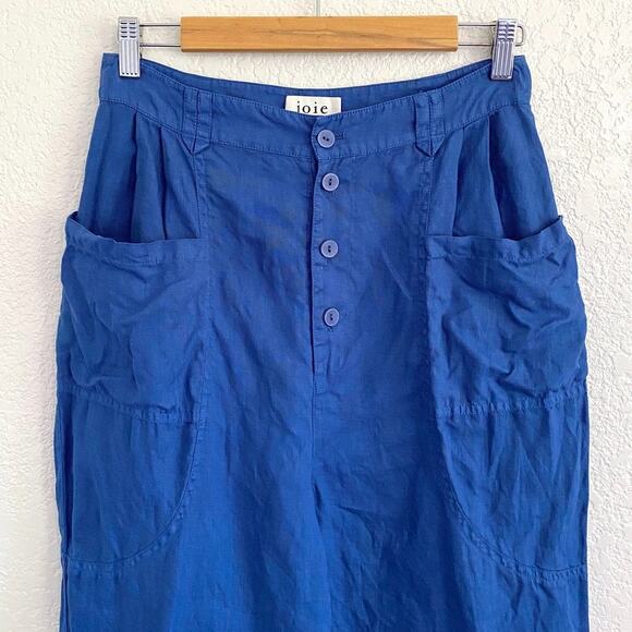 Joie Gia 100% Linen Button Fly High Waist Pants Blue Quartz Women’s 8 Lagenlook - Picture 5 of 13